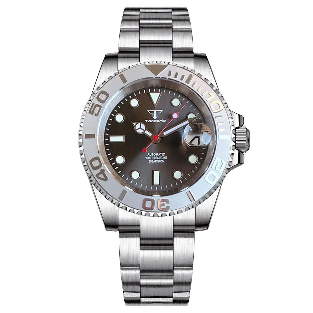 Tandorio nh35 automatische uhr für männer taucher mechanische herren uhren grauer saphir 20bar wasserdicht 316l glide lock armband 40mm 9