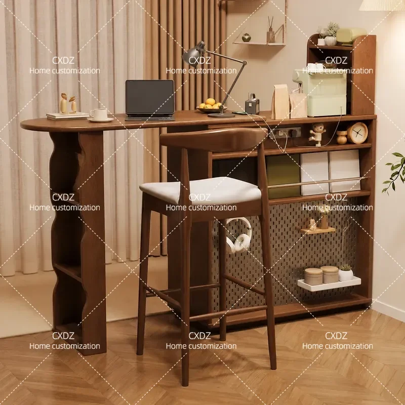 Nordic Solid Wood Rubber Wood Bar Counter Living Room Partition Cabinet Retro Balcony Island Platform Entrance Desk Storage
