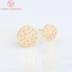 (4708)6PCS 10MM 8MM 24K Gold Color Brass Round Shape Hole Earrings Clasp High Quality Diy Jewelry Findings Accessories Wholesale