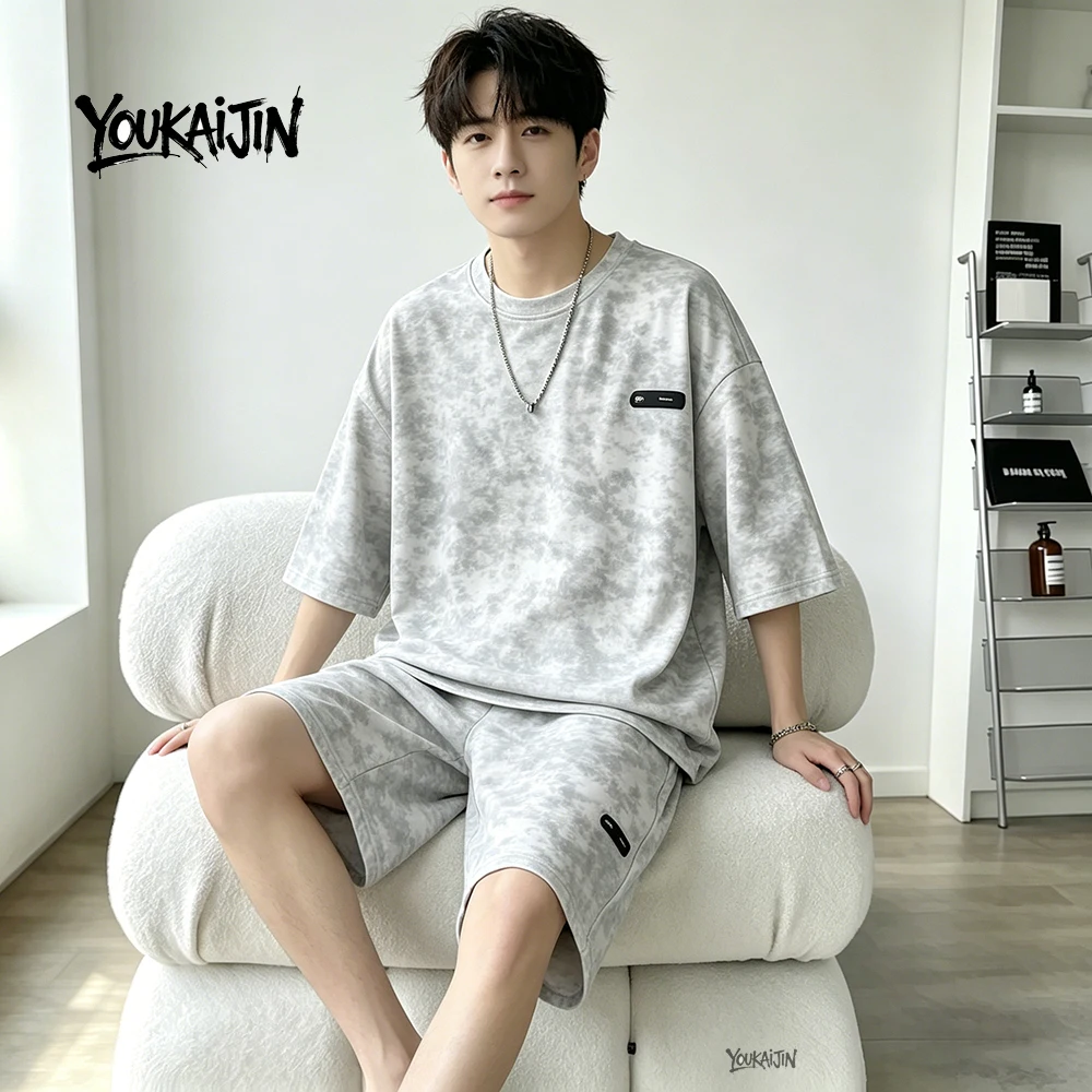 7XL 8XL Tie Dye T Shirt and Shorts Set Men White Casual Streetwear Co Ord Set Men Summer Loose Sportswear 2 Piece Outfit Men - Image 5