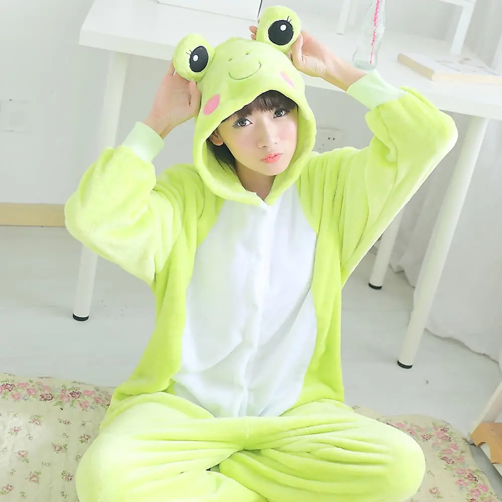 Erwachsene Halloween Stram pler Pyjama Anime Unisex einteilige Nachtwäsche niedlichen Tier Cosplay Weihnachts feier Frosch Kostüm für Frauen Männer