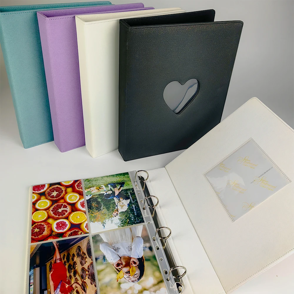 A4 PU Leather Heart-shaped Binder with Sparkling Star Cover Big Photo Album 10 Sleeves 4 Indexes 2 Partitions Photocard Holder