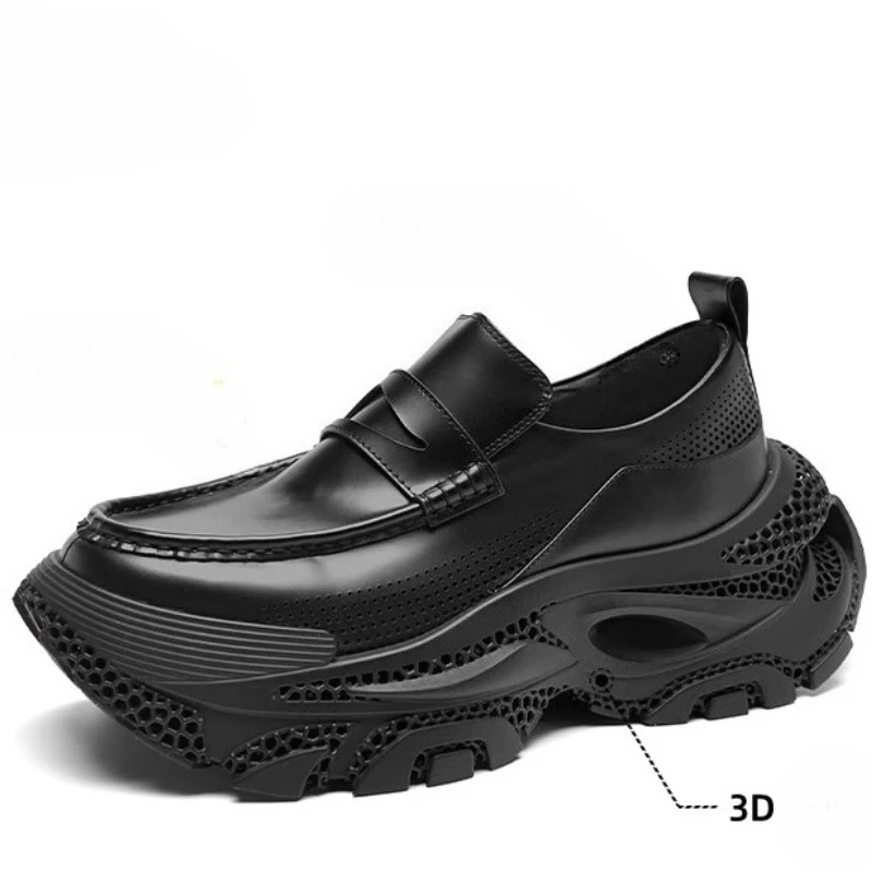 3D Printed Soles Daddy Shoes for Men's Height Increasing Shoes Summer Thick Soled Breathable Light Luxury Casual Sports Loafers