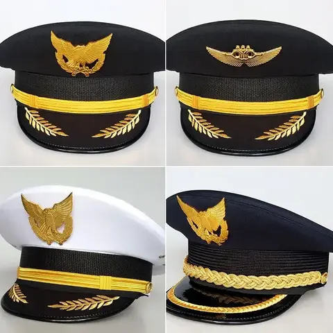 Stylish Captain's Hat - Classic Aviation Pilot Cap with Wide Brim, Unisex Design for Men & Women, Trendy Gorras & Casquette, Pe