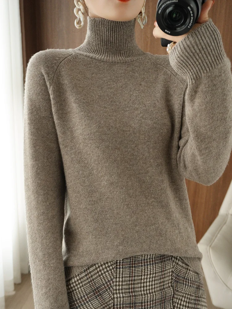 Autumn Winter Premium Merino Wool Turtleneck Sweater Women Solid Knit Pullover Soft Warm Long Sleeve Jumper Casual Daily Top