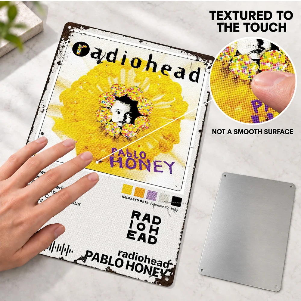 Radiohead Pablo Honey Textured Metal Poster Customized Aluminum Sign Album Layout Wall Art For Listening Room Music Lover Gift
