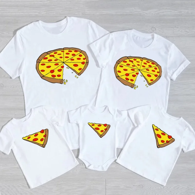 Family Matching OutfitsFather Mother Kids T-Shirt Baby Bodysuit Cotton Summer Funny Pizza Print Mom Dad Children Match Clothes