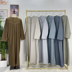 Eid Ramadan Jubba Thobe Muslim Dress for Men Long Robe Dubai Abaya Turkey Kaftan Islam Clothing Daffah Dishdasha Djellaba Prayer