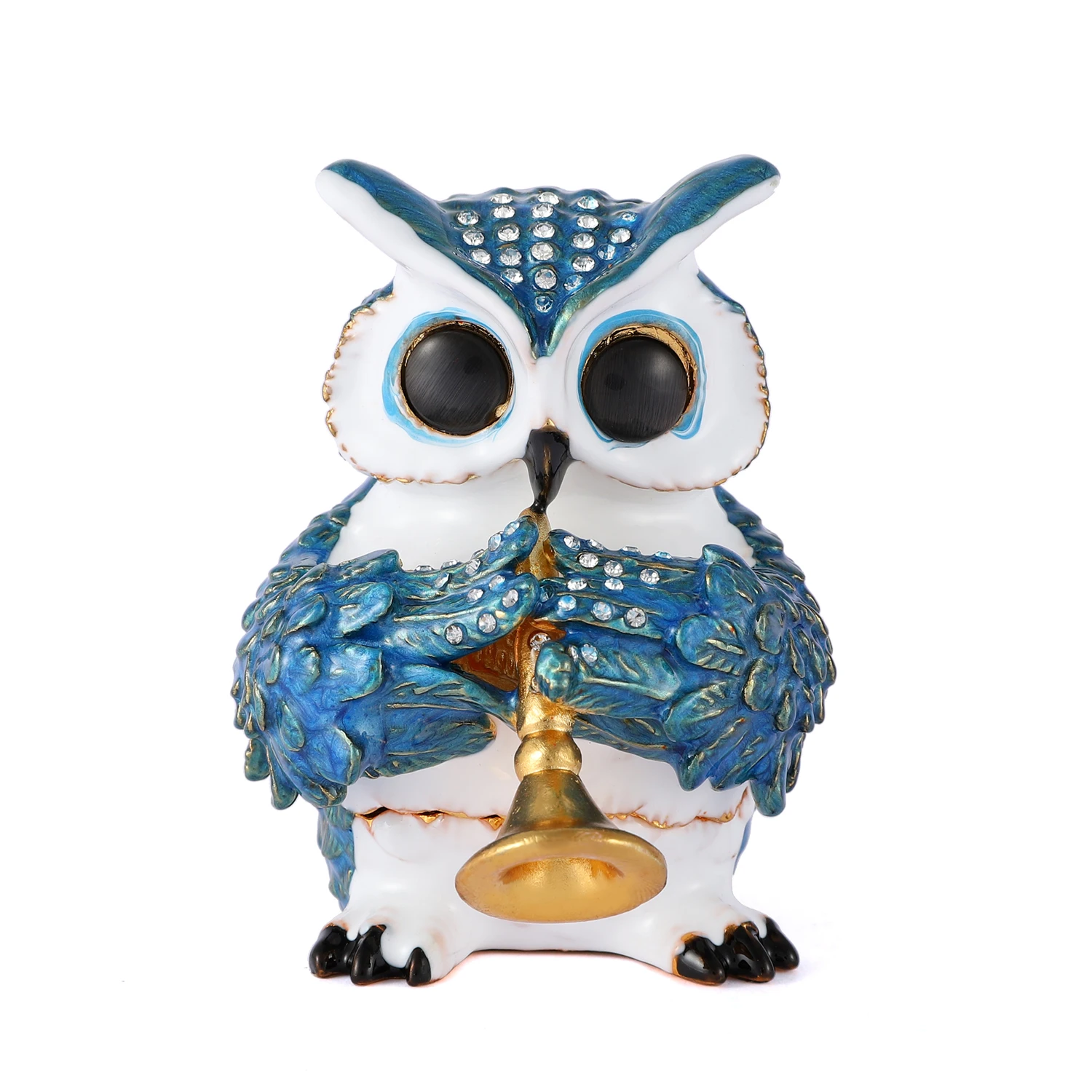 QIFU New Lovely Blue Owl Blowing a Trumpet Shape Trinket Box for Home Decoration