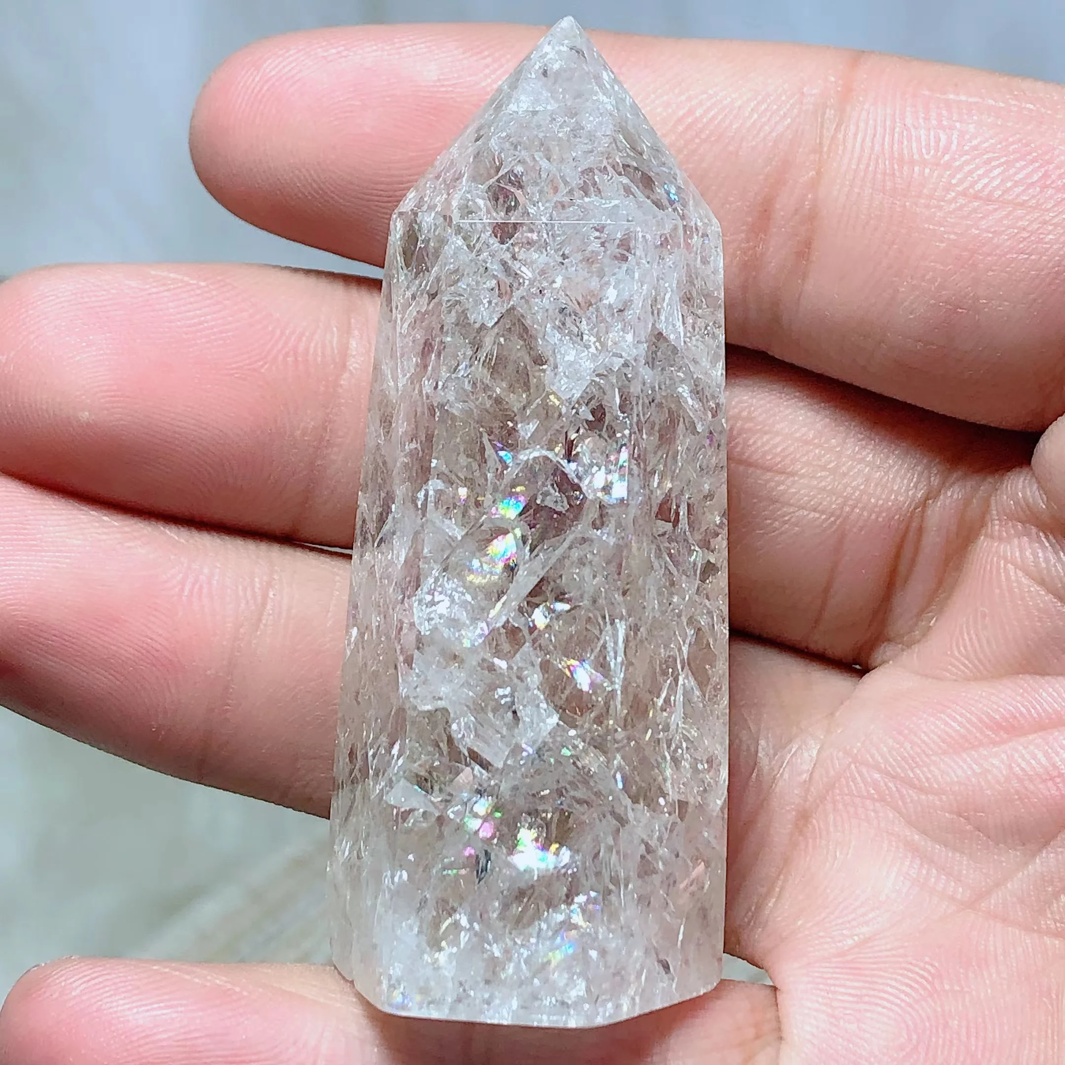 

Natural Crystals Crackle Rainbow Quartz Tower Point Healing Stone Jewelry High Quality Home Decorations Room Decor Mineral Gift