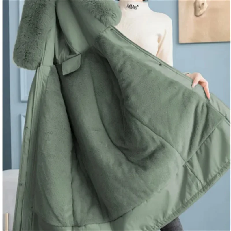 

Женская парка, модная зимняя куртка 2025 года, тонкая куртка с меховым воротником, теплая зимняя одежда, стеганая одежда, длинное пальто, парки с шерстяной подкладкой и капюшоном