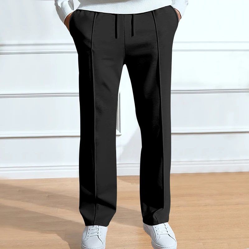 None Men's Solid Drawstring Straight Pants 8