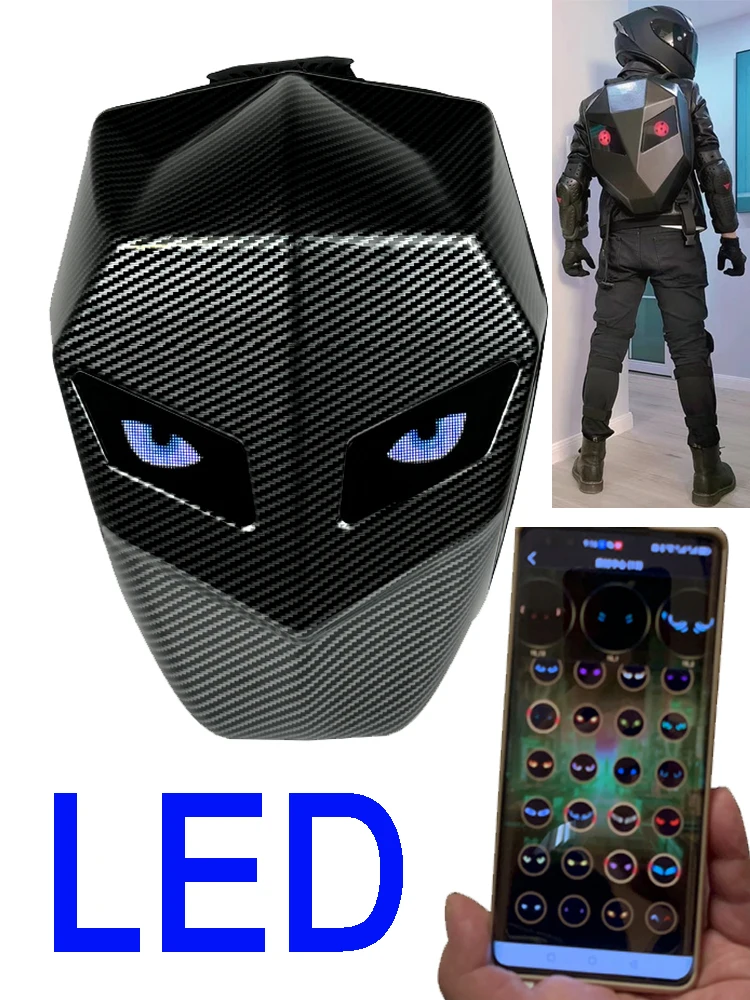 Motorrugzak 14 inch laptop harde schaal APP-bediening LED-licht Waterdichte rijtas DIY EYE Mochila Regendicht - afbeelding 2