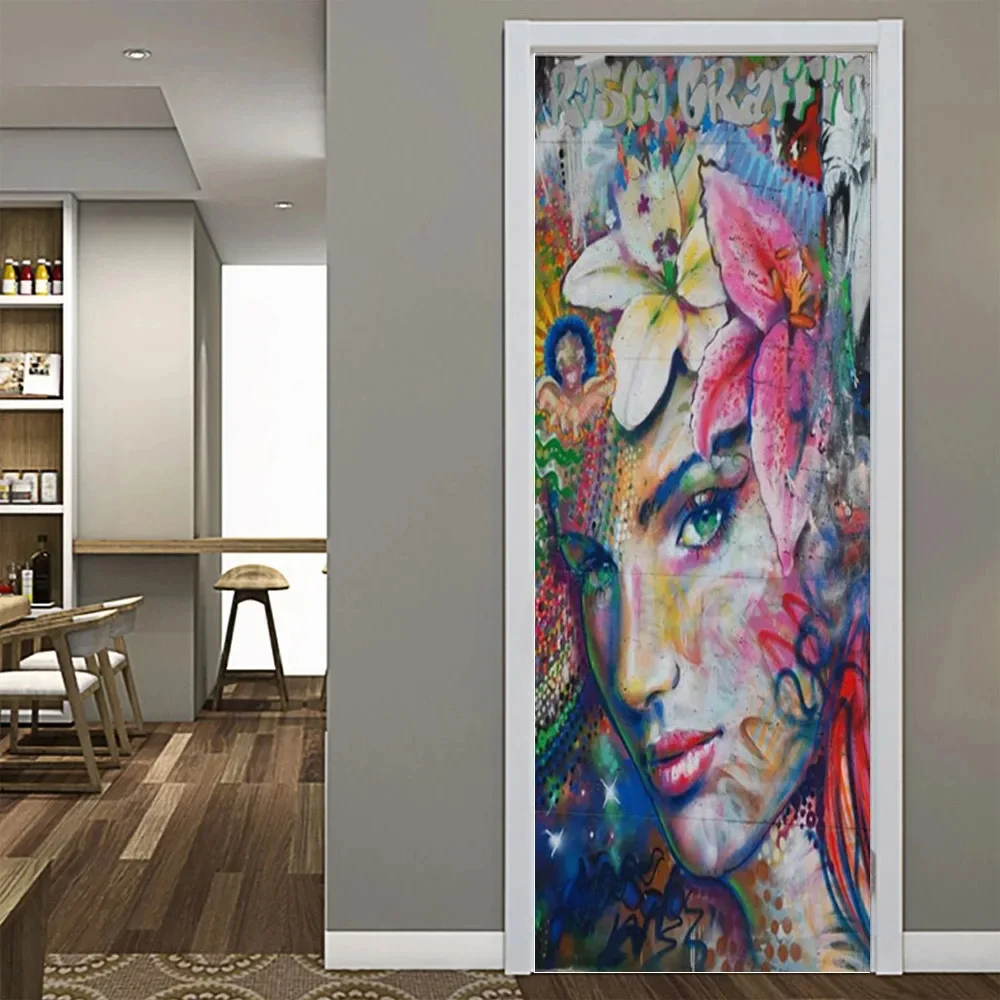 3D PVC Door Sticker Self-Adhesive Graffiti for Removable Wallpaper Living Room Bedroom Decoration Skull Wall Decals Art Posters