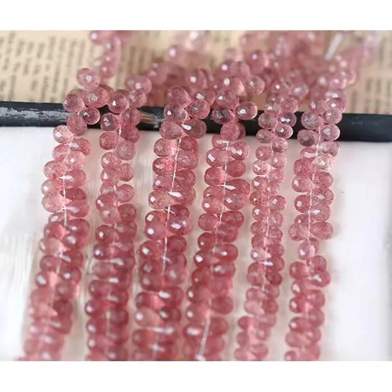Strawberry quartz DROP faceted PINK RED 6-9mm Wholesale for DIY  jewelry necklace 17cm LOOSE BEADS