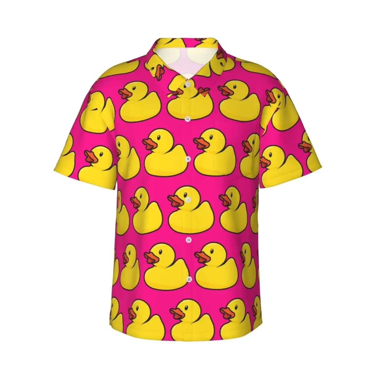 Rubber Duck In Hot Pink Men's Shirts Hawaiian Short Sleeve Shirt Funny Button Tops for Summer Beach