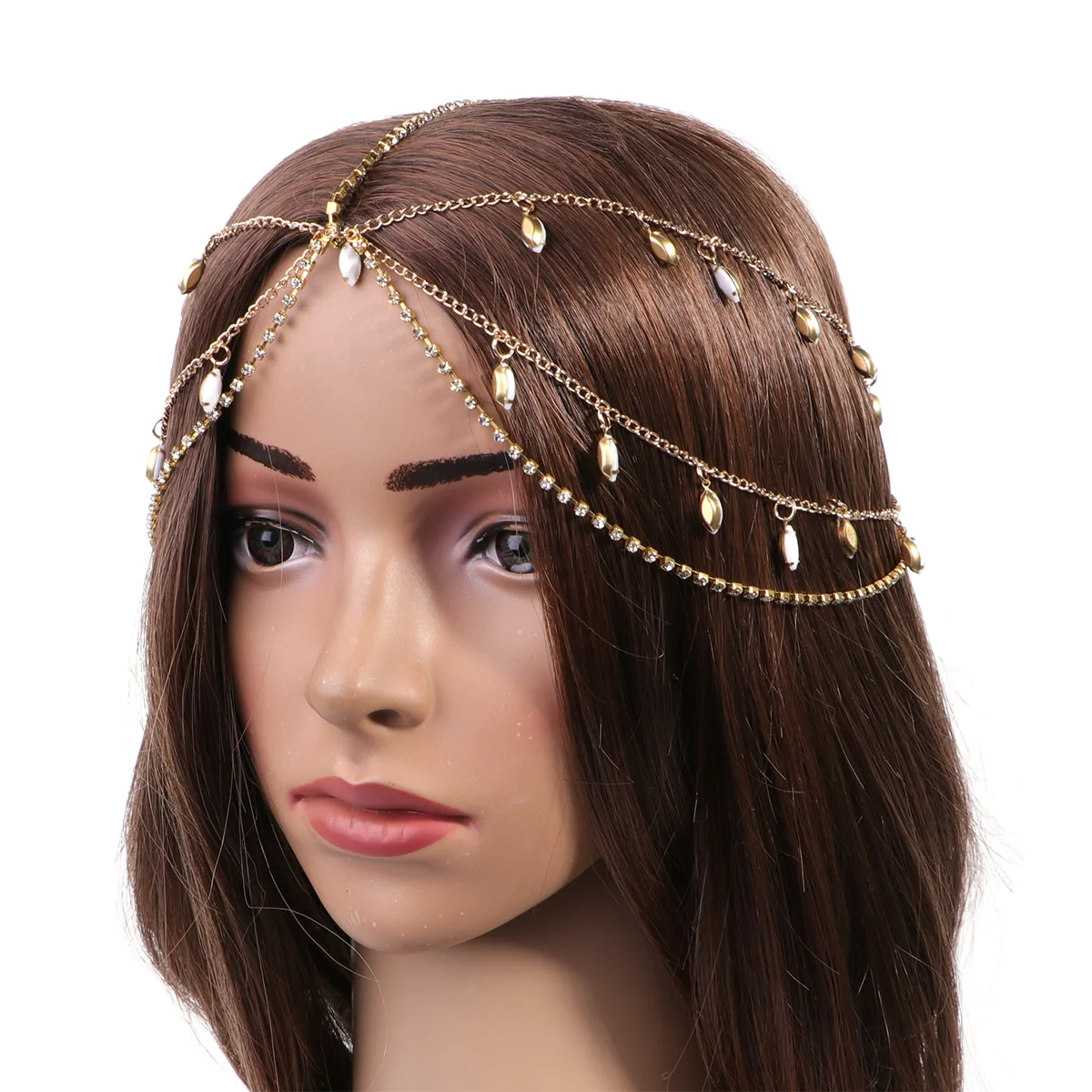 

Tassel Hair Chain Pearl Headpiece Rhinestones Beading Headbands Forehead Chain Jewelry Wedding Accessories Beach Party