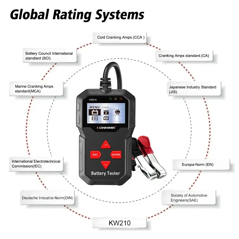 KONNWEI KW210 Automatic Smart 12V Car Battery Tester Auto Battery Analyzer 100 To 2000CCA Cranking Car Battery Tester