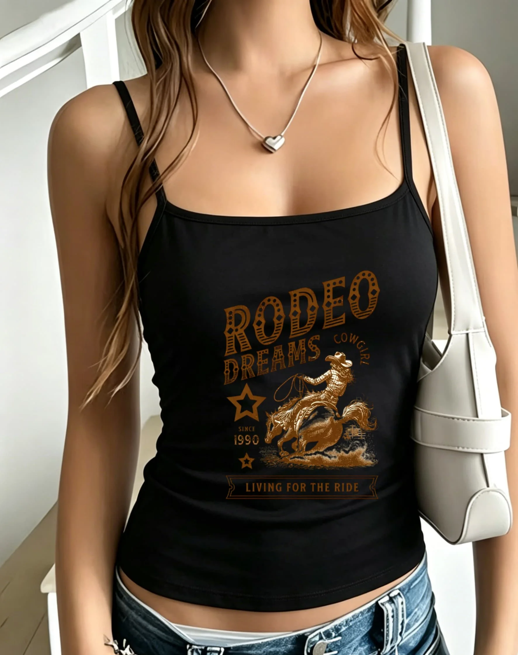 Rodeo Dreams Star Camisole Women Country Theme Graphic Print Fitted Tank Tops Texas Festival Clubwear Outfits Sleeveless