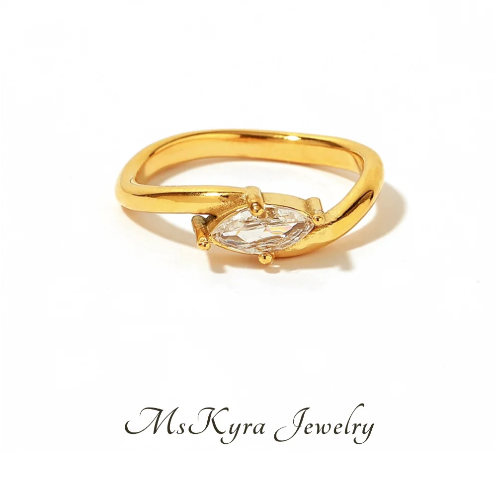 

MsKyra Stainless Steel Rings Plated 18k Gold Color Jewelry Geometric Zircon Waterproof Daily Rings for Women Premium Gift