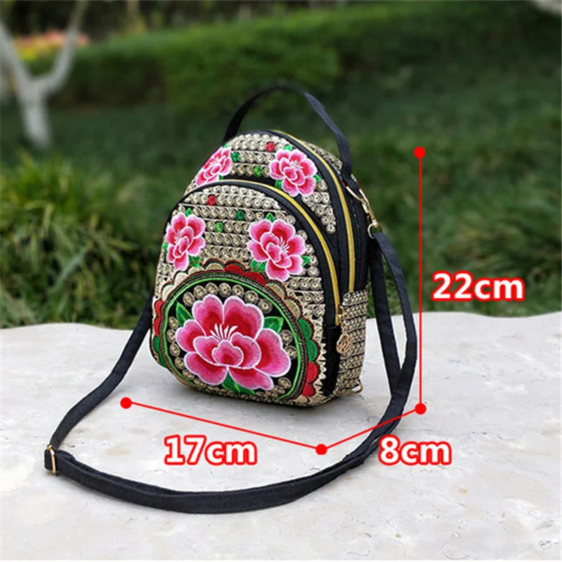 Fashion National Embroidery Cute Women Backpacks Nice Floral Embroideried Lady Vintage Backrack Four-purpose  Bohemian Backpack