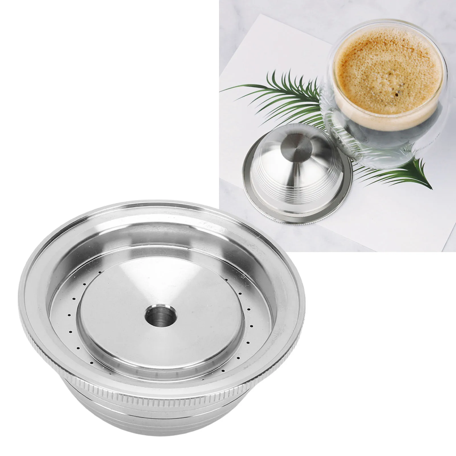 Cápsula de café recargable, cápsula de café recargable apta para Vertuo Plus, cápsula de café reutilizable de acero inoxidable con cuchara de cepillo