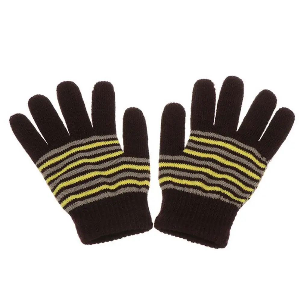 

Girls Soft Children Outdoor Sports Winter Thickened Printed Stripe Finger Gloves Baby Mittens