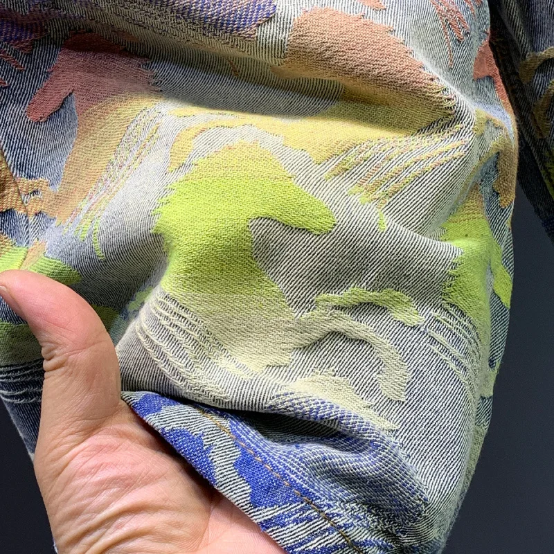 2025 Summer New Trendy Brand Multi Color Jacquard Printed Design Five Part Pants for Men, Loose Straight Denim Shorts