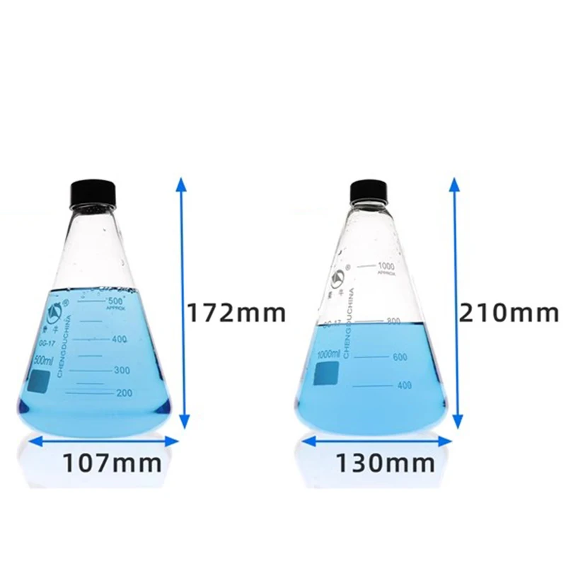 50ml 100ml 250ml 500ml 1000ml Lab Glassware Pyrex Glass Conical Erlenmeyer Flask Sample Refillable Bottle with Screw Lid Stopper