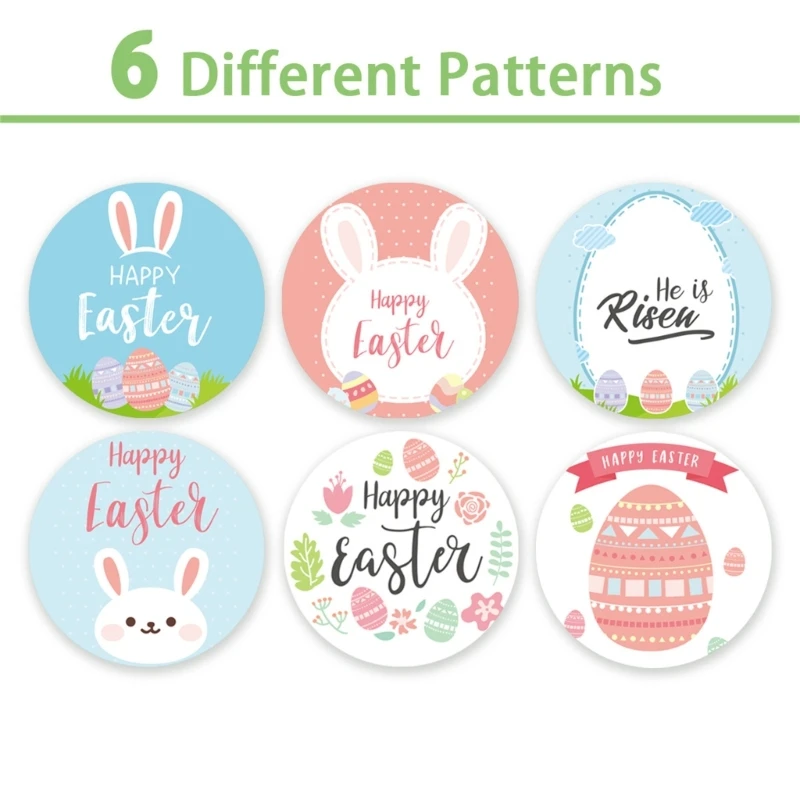 500pcs Easter Stickers 6 Designs Easter Rabbit Round Stickers Happy Easter Label