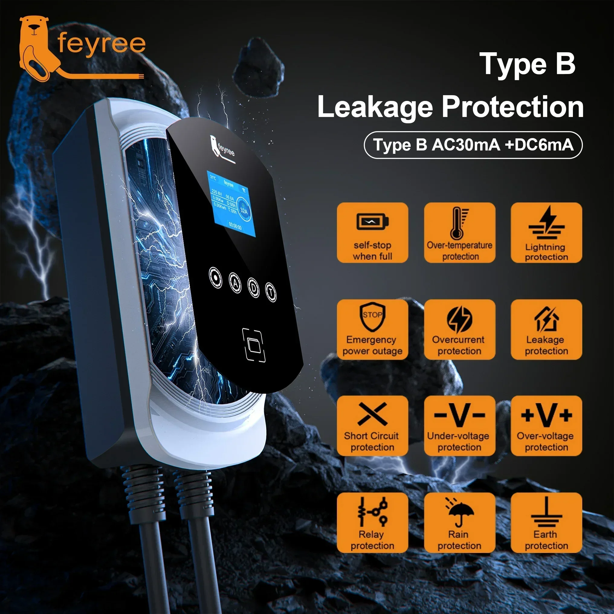 feyree DLB EV Charger Type1 EVSE Wallbox 32A 7.6KW 40A 9.6KW 50A 12KW 1P j1772 Adapter APP Control for Electric Vehicle Car