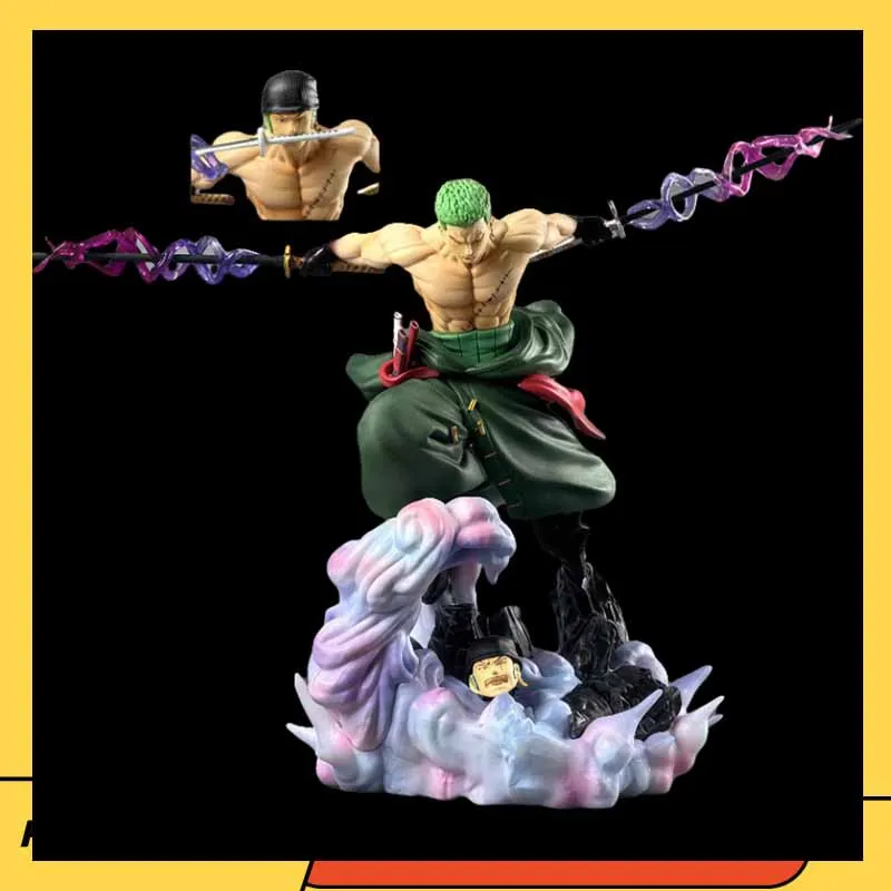 

Anime One Piece Wano Country Three-Blade Style Zoro Statue Model Two Head Sculptures Can Be Replaced Pvc Gk Handmade Model Toy