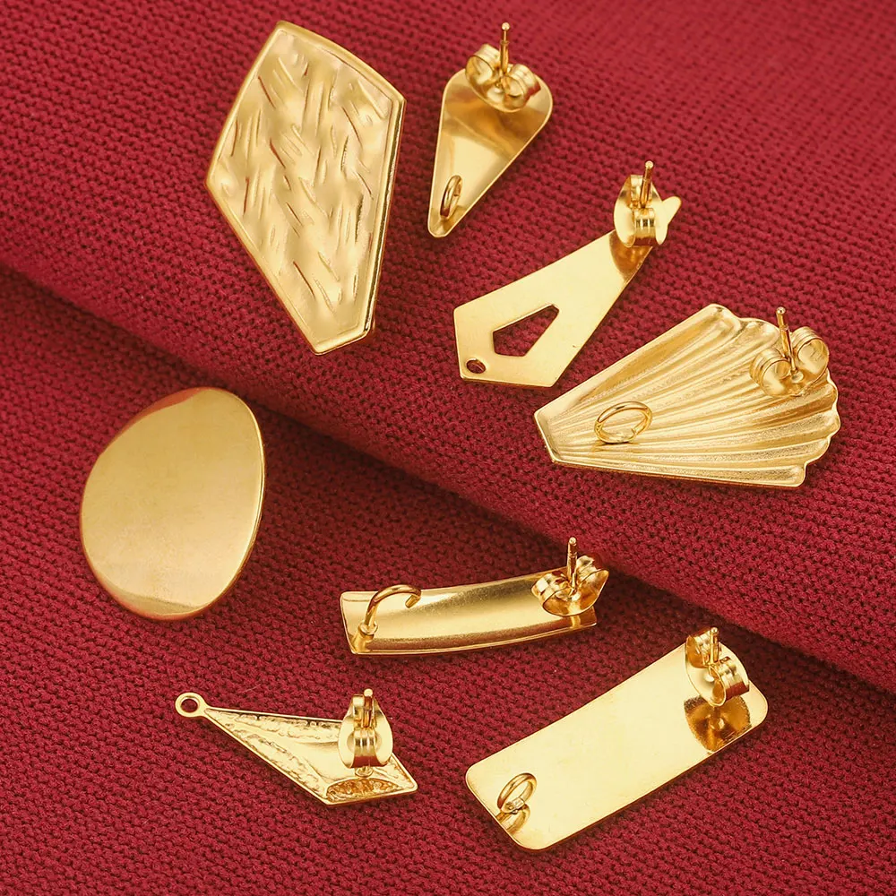 10pcs Lot Stainless Steel Gold Earrings Circle Hooks Posts Earrings Base  Back for DIY Jewelry Making Supplies Wholesale Bulk