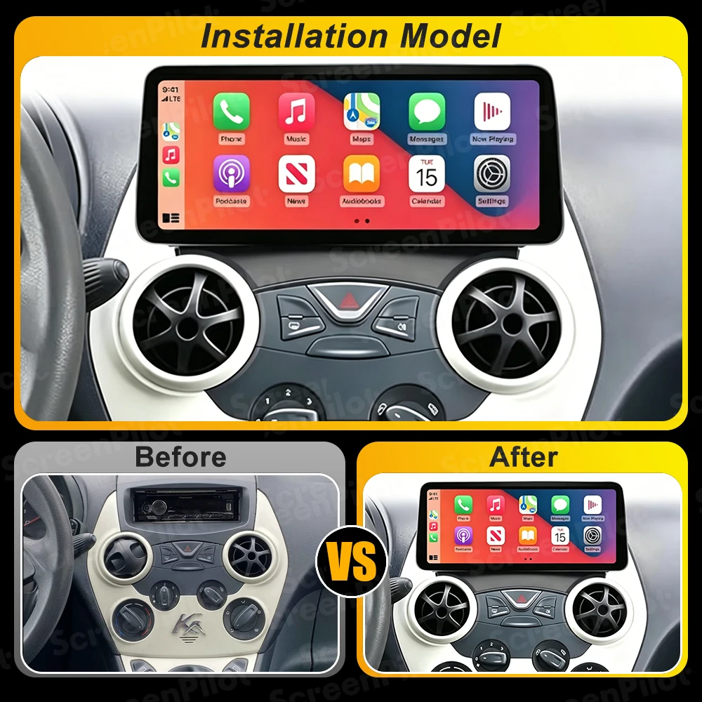 Android 16 For Ford Ka K2 2008 - 2014 Car Radio Stereo Head Unit Multimedia Video Player GPS Navigation 2K QLED 12.3 Inch RDS 5G