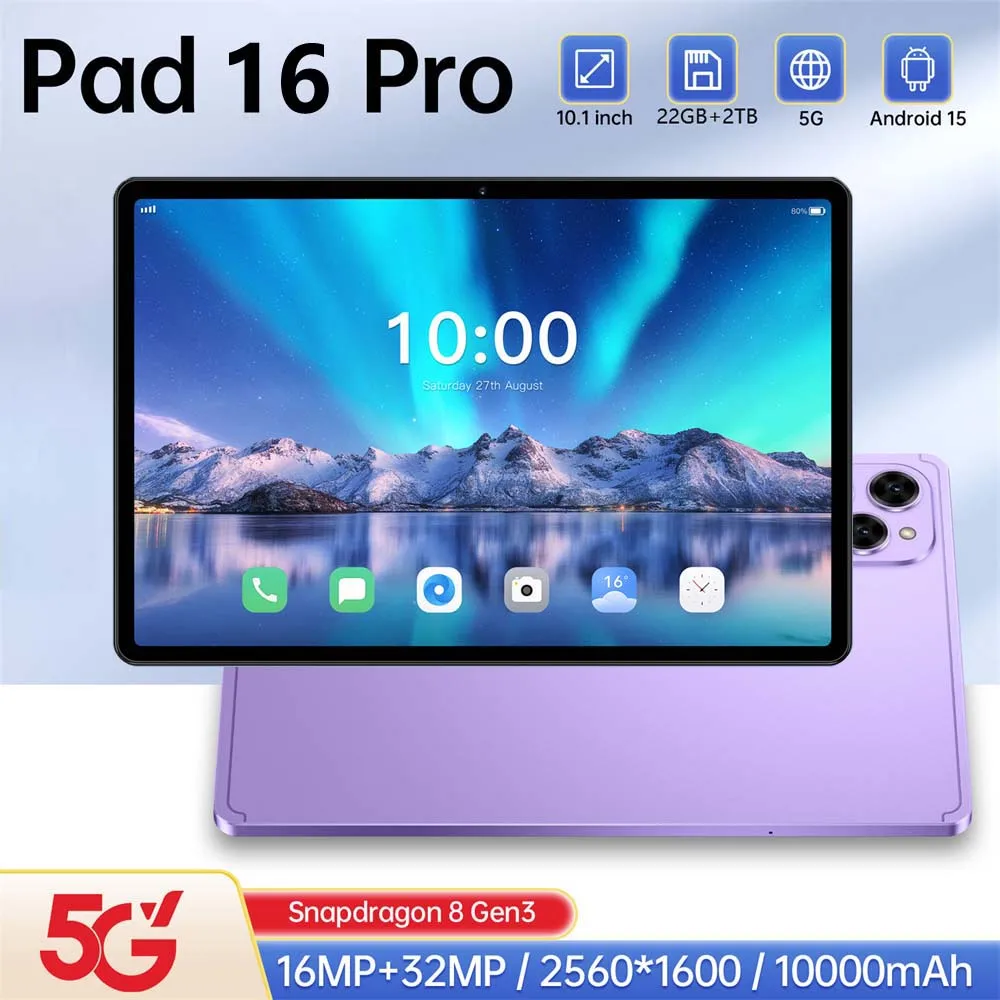 

Оригинальный планшетный ПК Global Edition Pad 16 Pro, 10000 мАч, WIFI, планшеты, 10,1 дюйма, Android 15, 22 ГБ + 2 ТБ, 5G, планшет с двумя SIM-картами для детей
