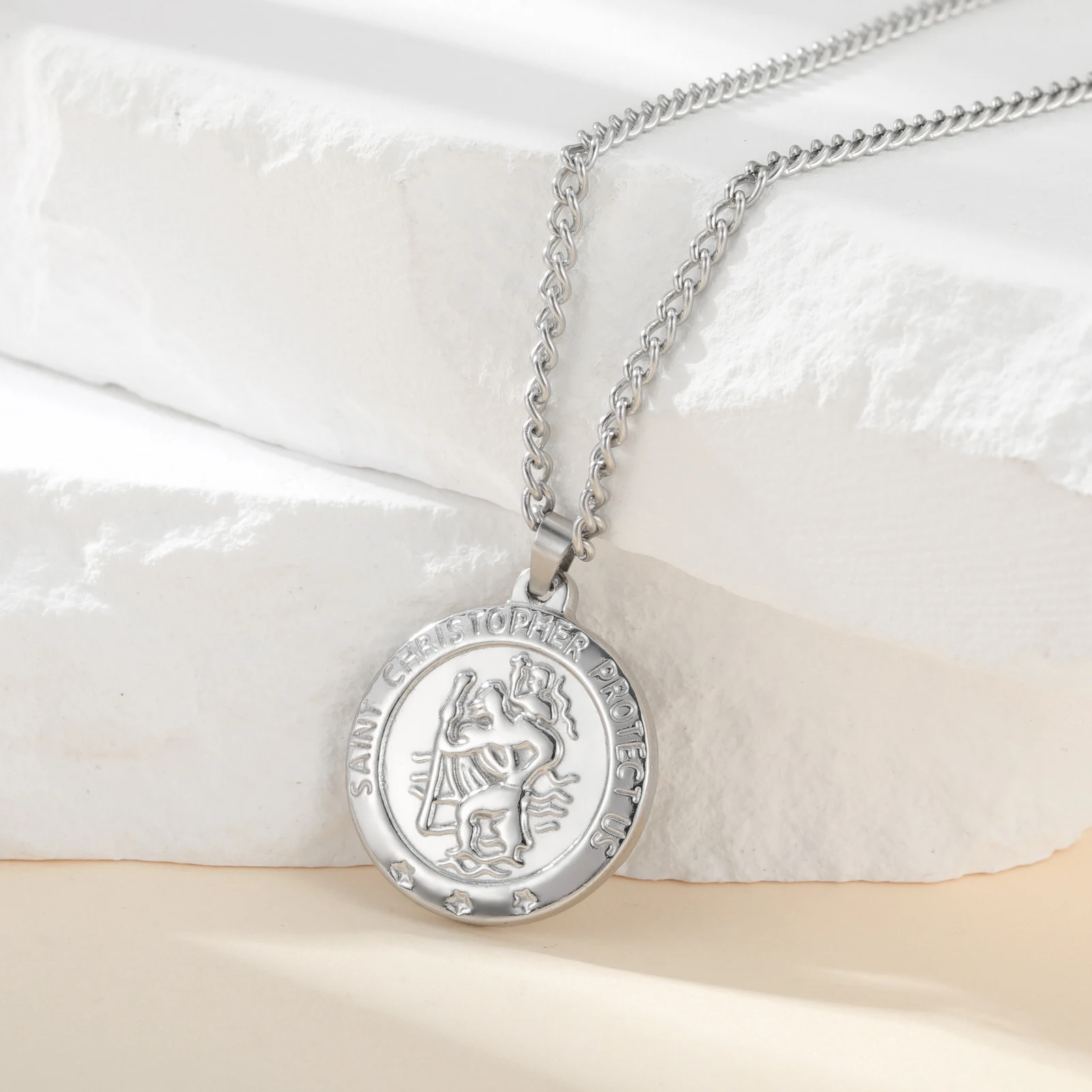 قلادة من الفولاذ المقاوم للصدأ سانت كريستوفر حمايةنا عملة قلادة قلادة سلسلة خمر للرجال النساء القلائد العقلية الهدايا