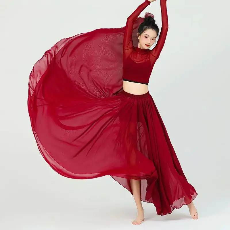 Chinese ancient style skirt set temperament  jazz dance wine red versatile dance photo taking costume performance half skirt