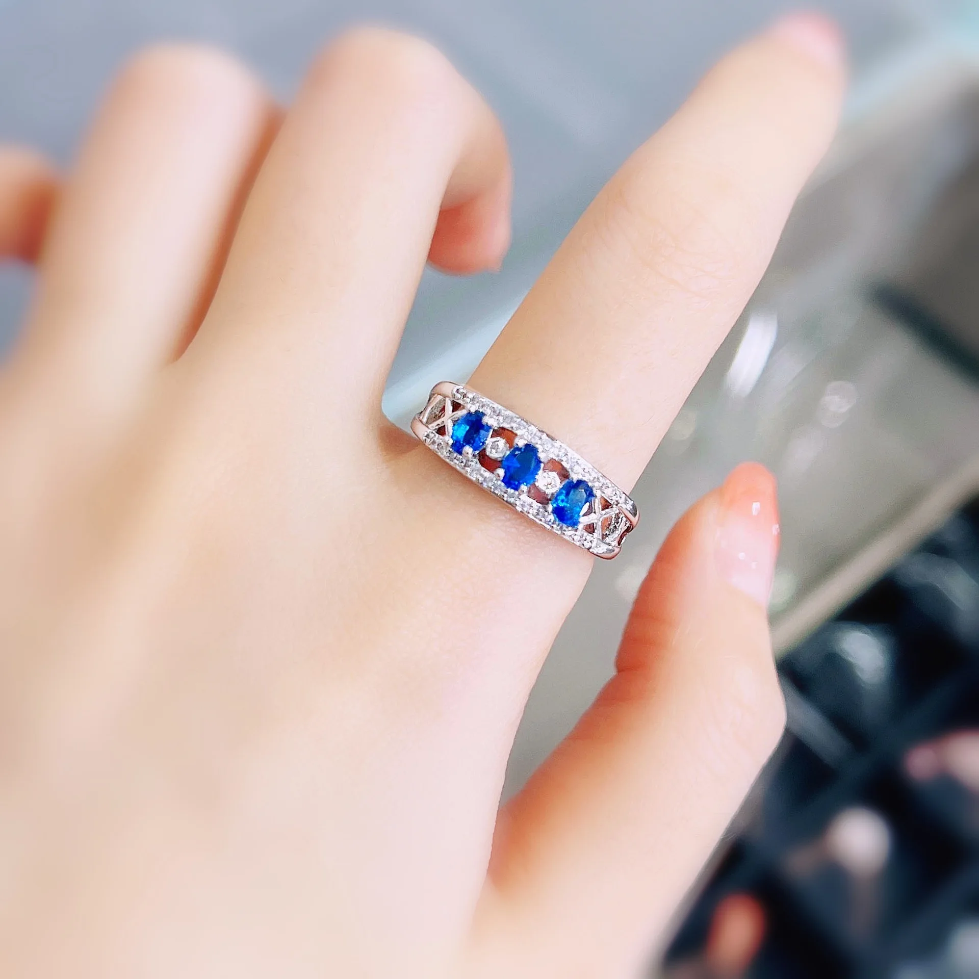 925 Sterling Silver S925 Open Adjustable Ring 2 Carat Sapphire Colorful Gemstone Stacking Band Ring Fine Jewelry For Women