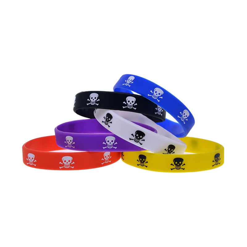 50 Stück Silikon-Armbänder im Street-Hip-Hop-Stil mit Totenkopf-Logo, Konzertgeschenk, Gummi-Armreif, 6 Farben – Detail 8