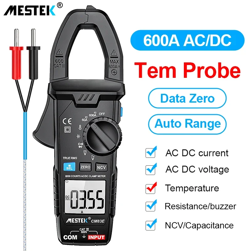 Mestek CM83 600A AC DC Digital Clamp Meter Multimeter Pinza Amperimetrica True RMS High Precision Capacitance NCV Ohm Hz Current