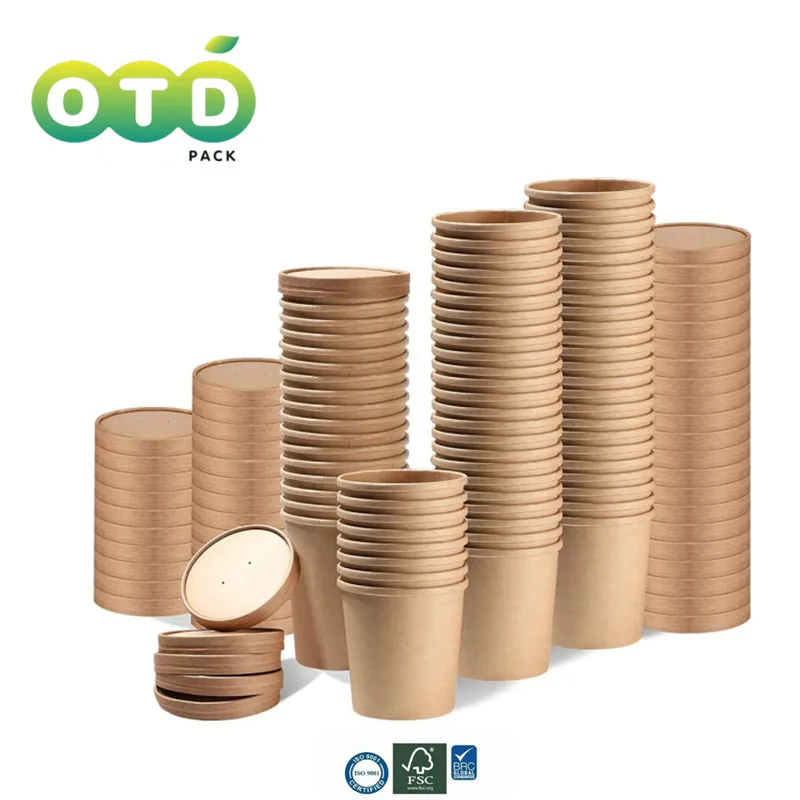 25/50Pack Kraft Paper Food Containers with Lids Eco Friendly Disposable Paper Cups Perfect for Soup, Ice Cream