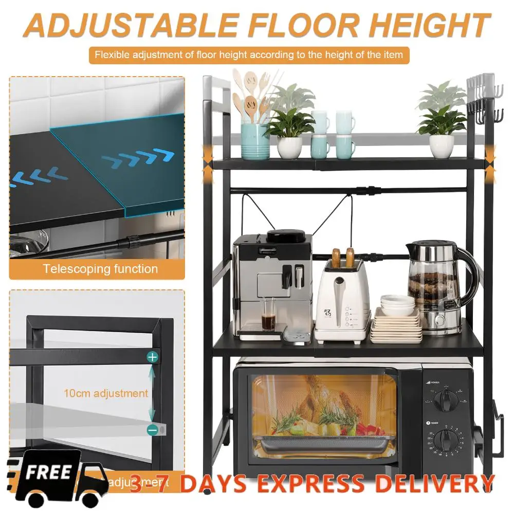 

Раздвижная 2-уровневая металлическая подставка для микроволновой печи, органайзер для кухонной утвари на столешницу с крючками, полка для микроволновки, стеллаж для выпечки