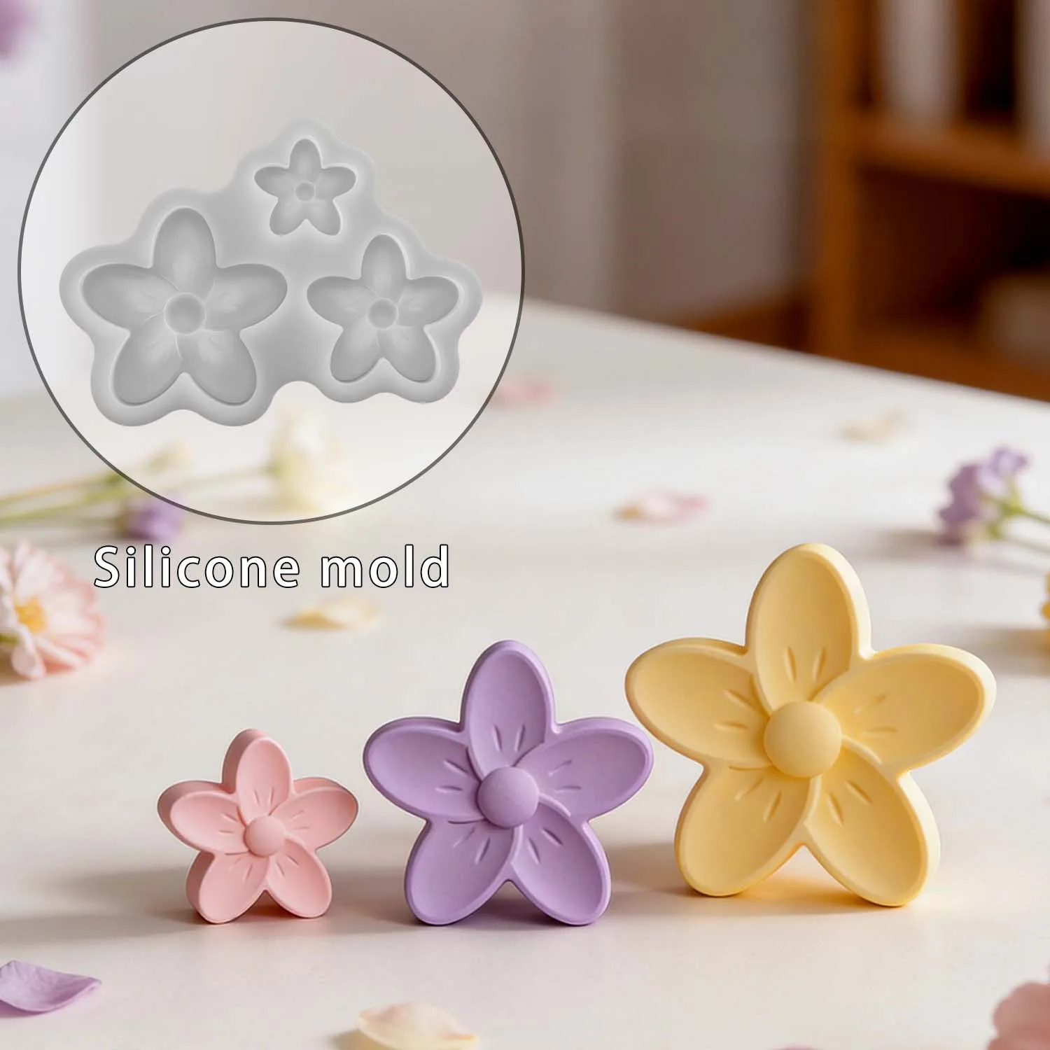 

Cute Triple Flowers Silicone Mold Colorful Floral Aromatherapy Candle Gypsum Ornament DIY Craft Mould