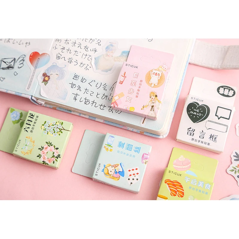 

46pcs/pack Colorful Cartoon Message box Flower Mini Japanese Sticky paper pack Diy dariy Scrapbooking Cute stickers