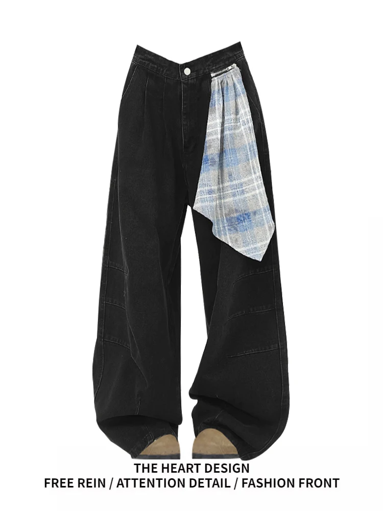 

Detachable American Street Sle High Waist Loose Wide Leg Jeans Women's Autumn Winter New Design Knife Scarf Pants