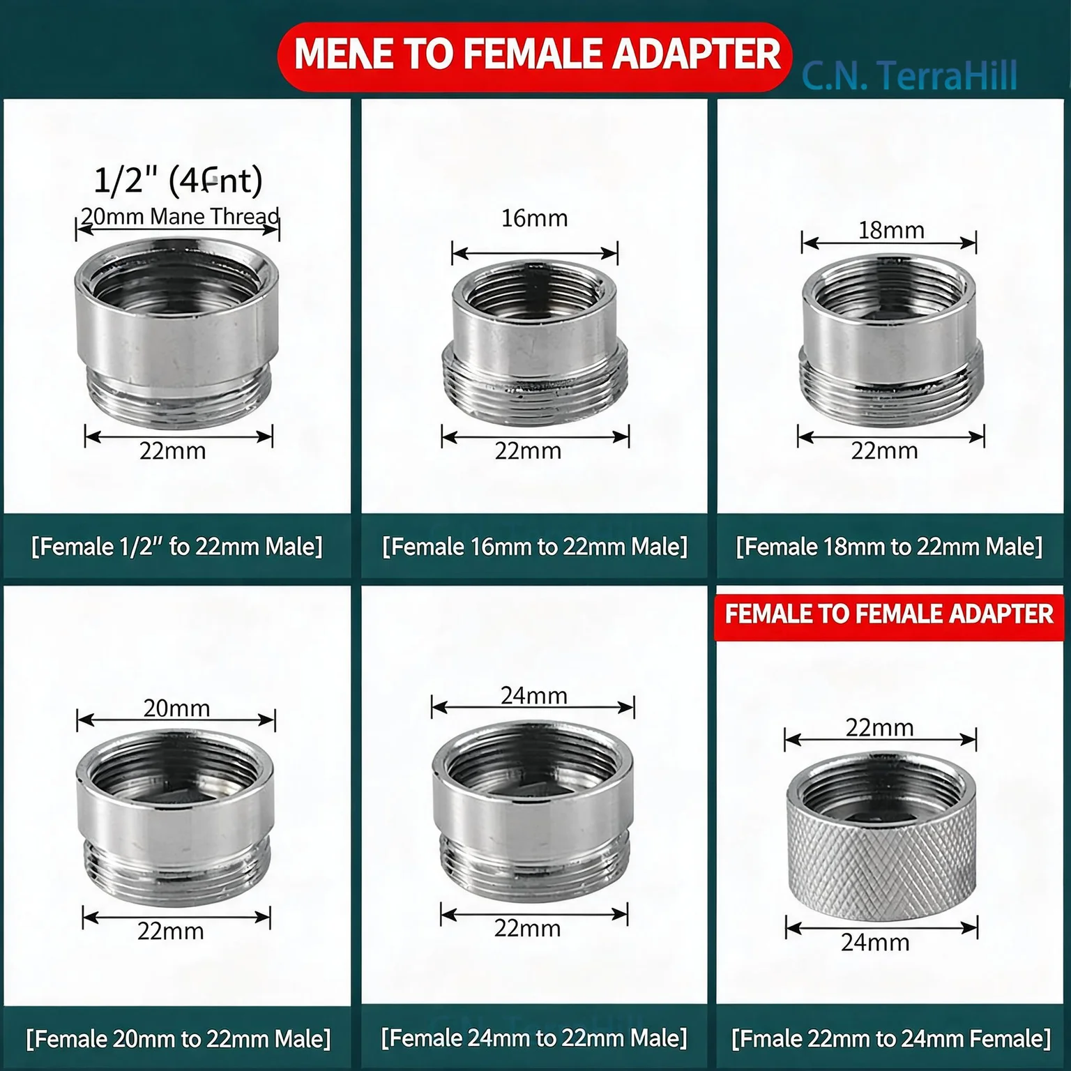 Faucet Aerator Adapter Converter 16 18 24 26mm Male Female Thread Coarse Fine Conversion 22MM Interface