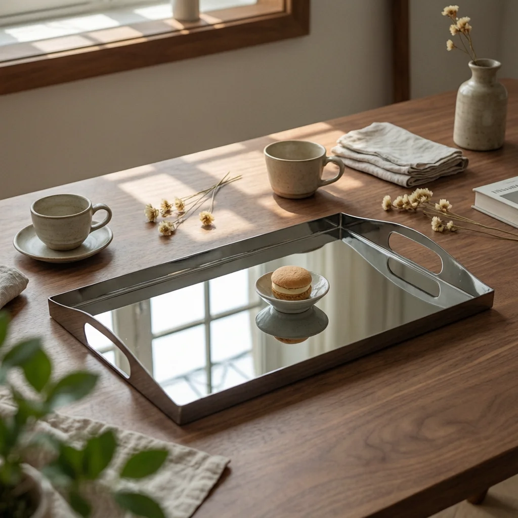 Storage Food Tray - Roestvrijstalen dienblad Zilverkleurig dienblad met handgrepen