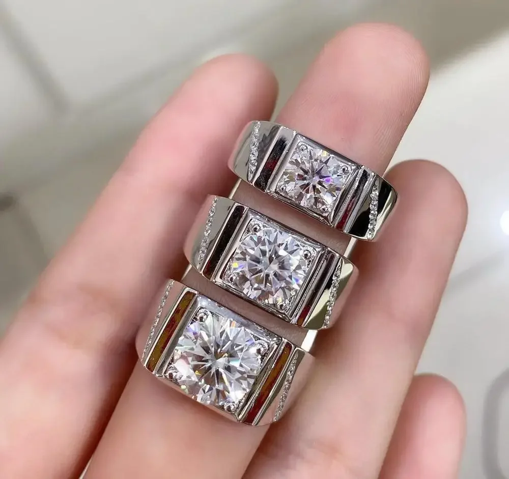 Anel de diamante em prata esterlina 925 para homens, estilo clássico, jóias com diamantes, presente festa de casamento, jóias masculinas