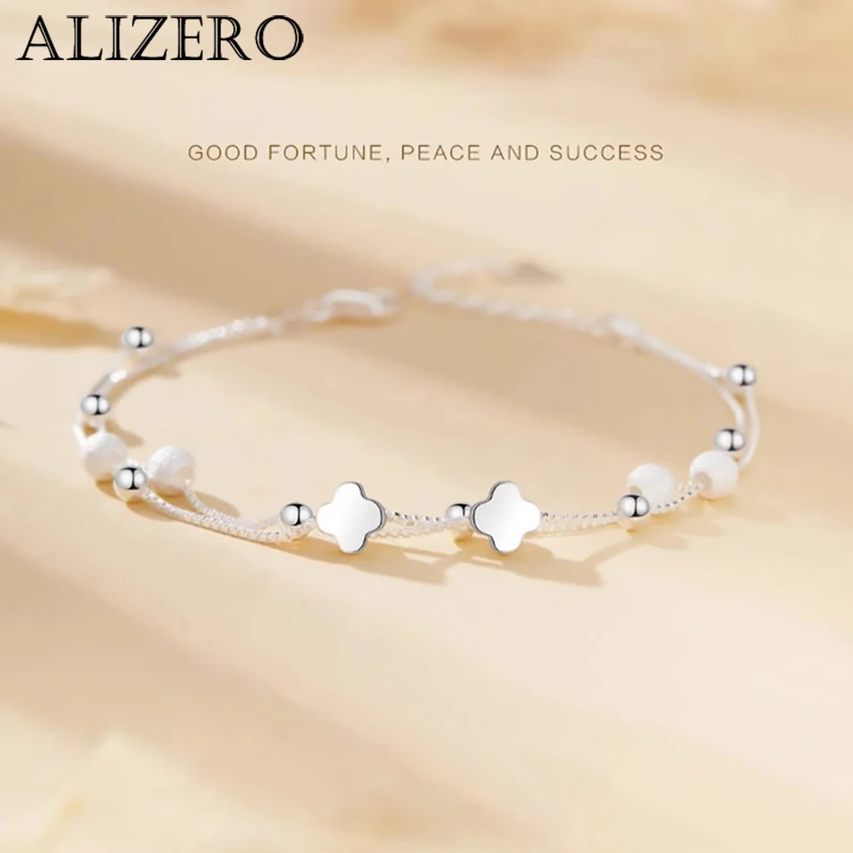 

ALIZERO 925 Sterling Silver Round Beads Lucky Clover Bracelets For Women Wedding Charms Cute Gifts Fashion Jewelry