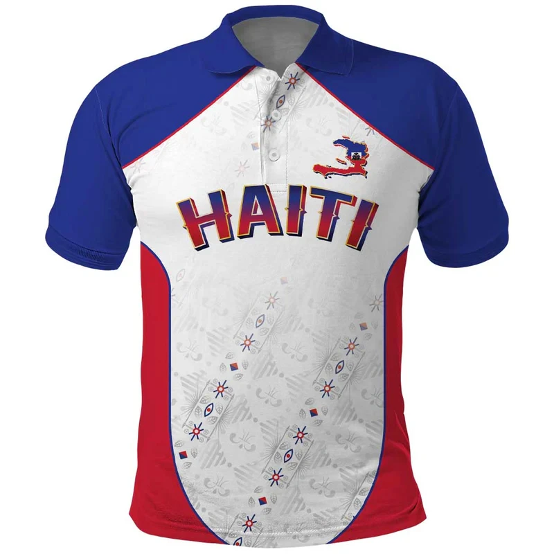 Haiti Flag Color Block Polo Shirt Back View